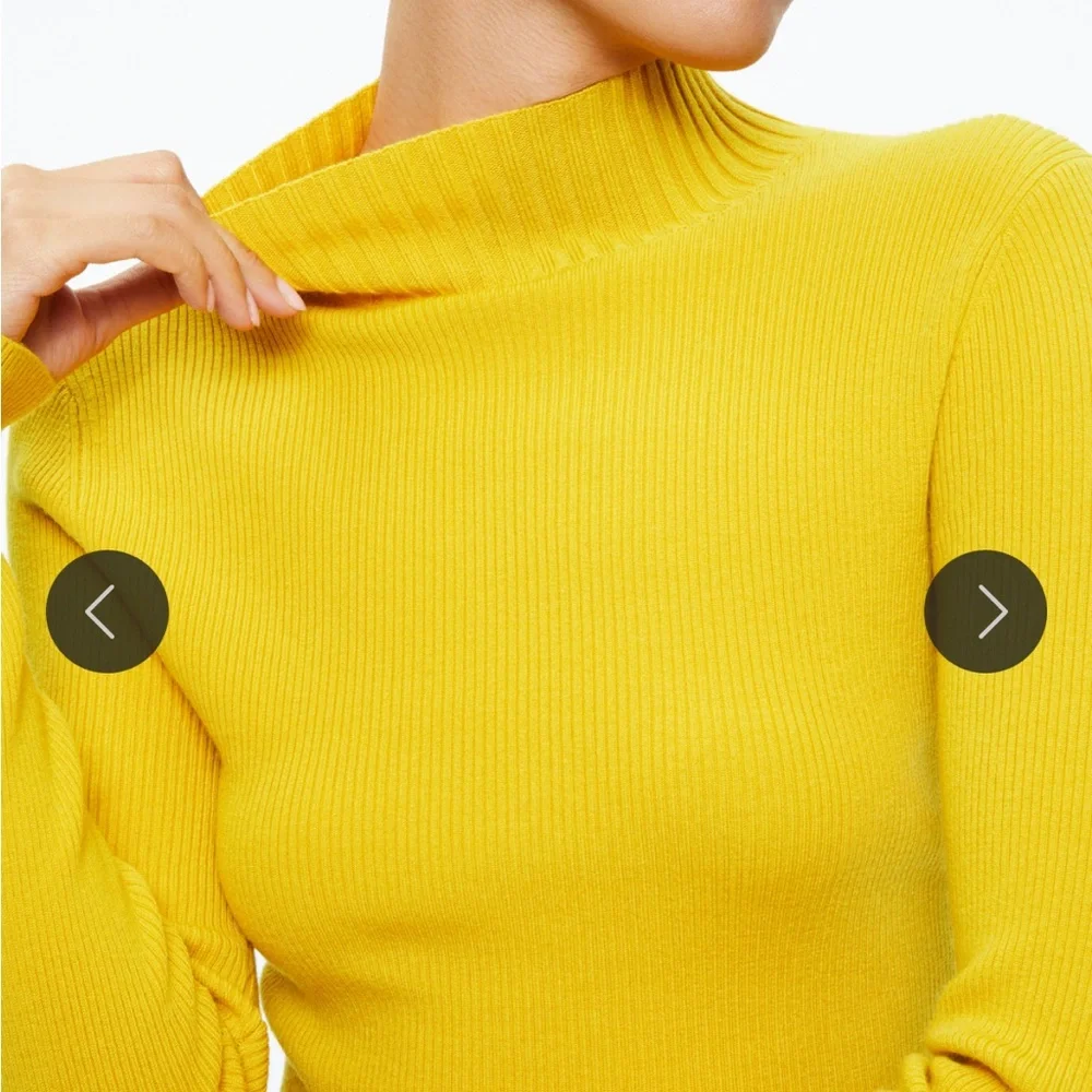Alice + Olivia Senaida Cropped Mock Neck Jewel Tone Yellow Ribbed Sweater- Sz M - Picture 7 of 7